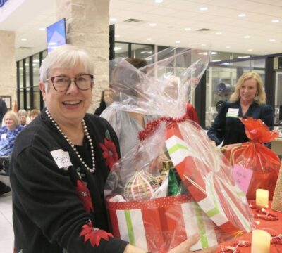 person with gift basket